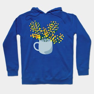 Mug and flower bouquet made of mimosa branches Hoodie